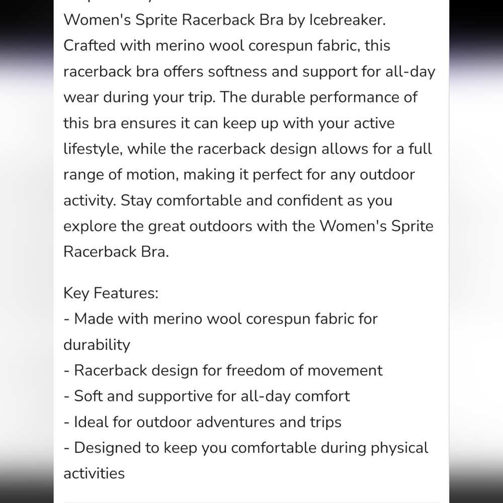 ICEBREAKER SPRITE WOOL BLEND RACERBACK SPORTS BRA / REDWOOD/ SIZES:SMALL/ MEDIUM - Picture 2 of 4
